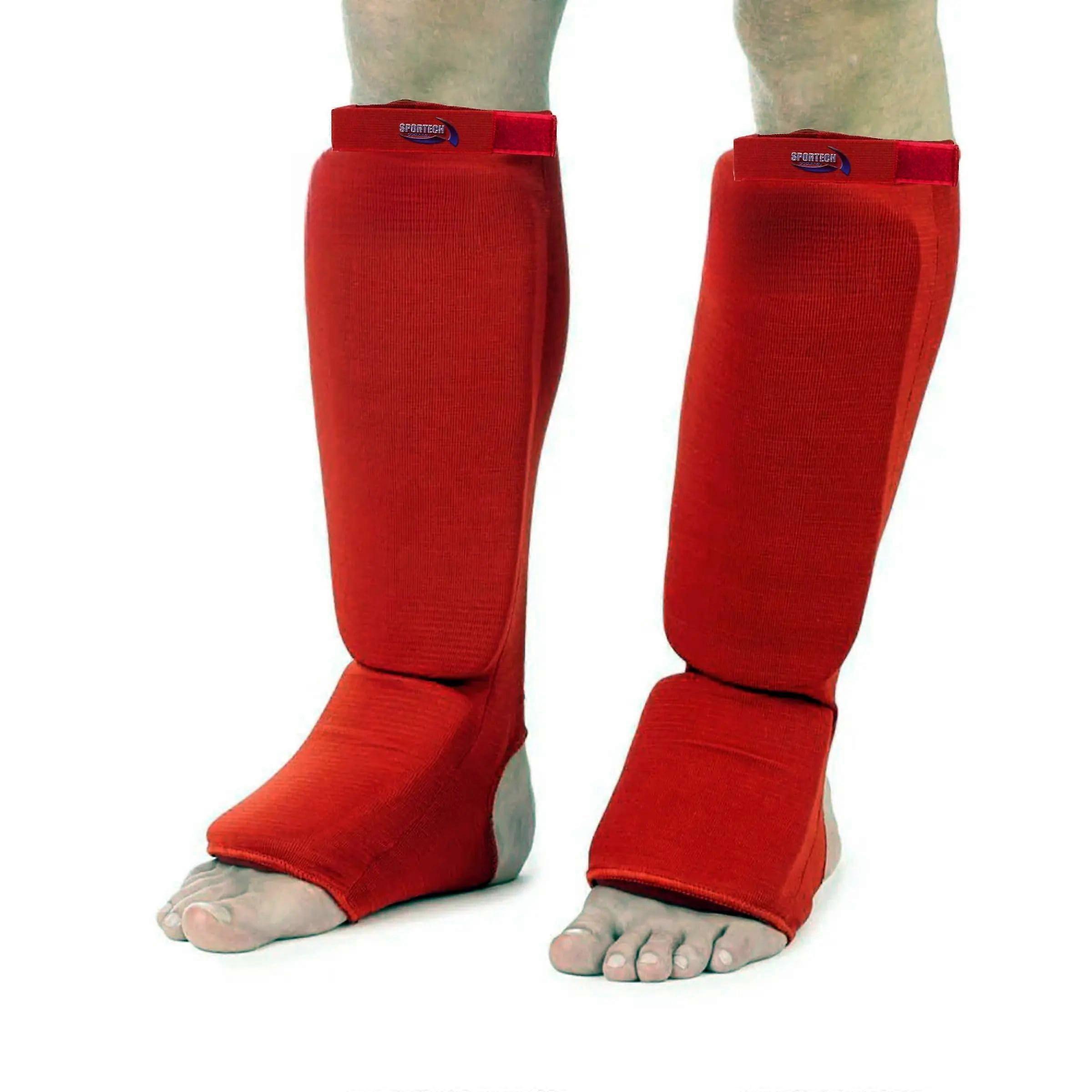 Soft Elastic Padded Shin Pads and Shin Pads Kick Boxing Muay Thai Karate MMA RED M