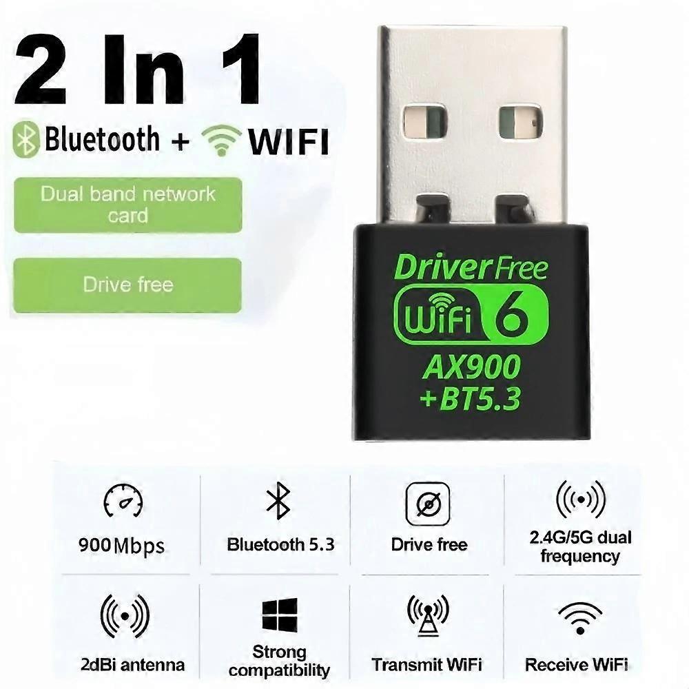 900Mbps WiFI 6 Bluetooth 5.3 Adapter Wireless Netzwerkkarte 2in1 2,4G & 5GHz Wi-Fi Antenne USB für PC/Laptop