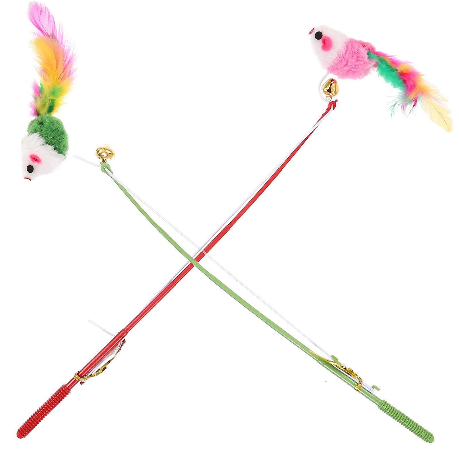 Cat Teasing Stick Plush Toy Entertainment Cat Plaything Supply Assorted Color 30X4.5X1.5cm Elastic String 2Pcs