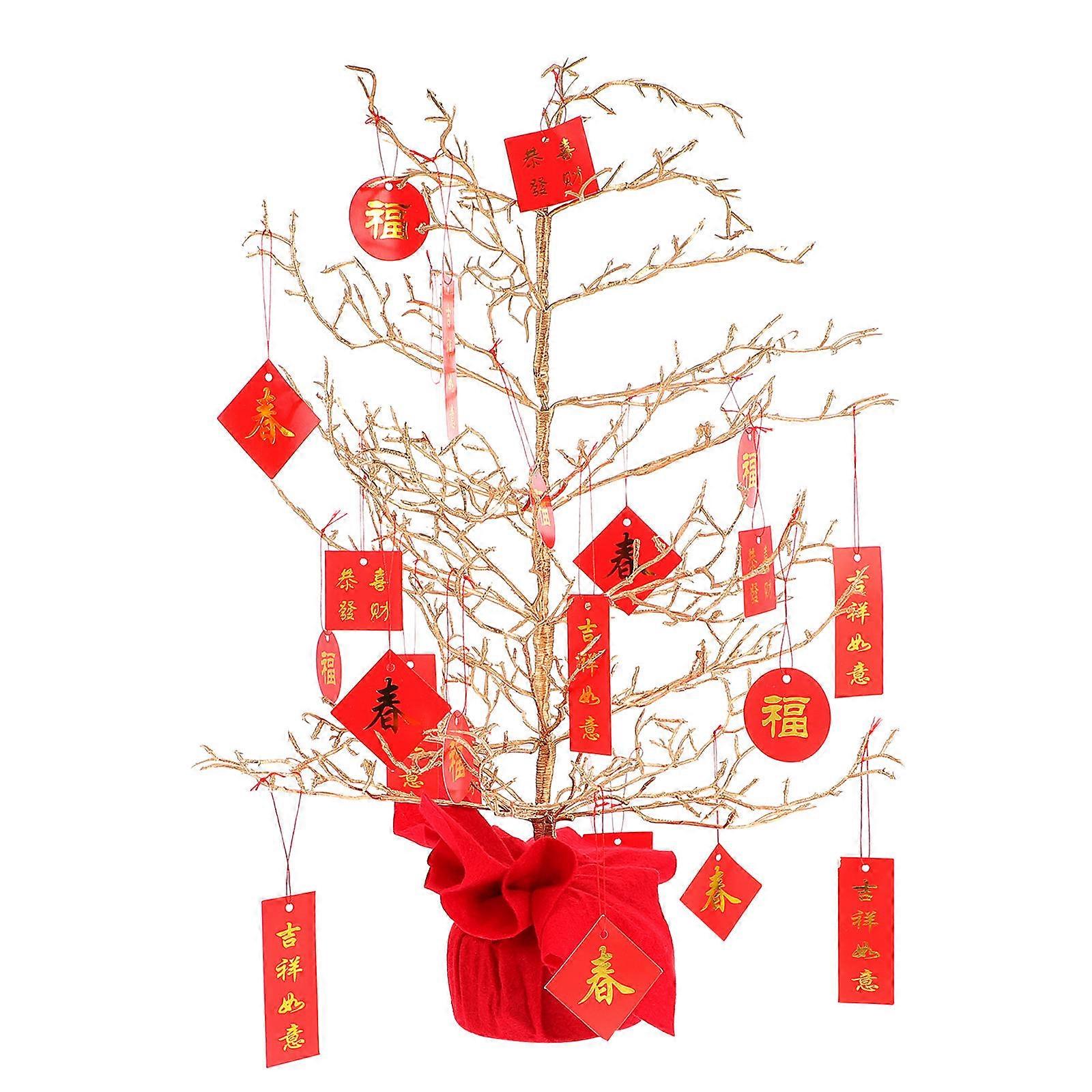 Lunar New Year Tree Ornaments Resin Fortune Tree Adornment Families Friends New Year Celebration Red 50.00X25.00X25.00CM Decoration 1Pack