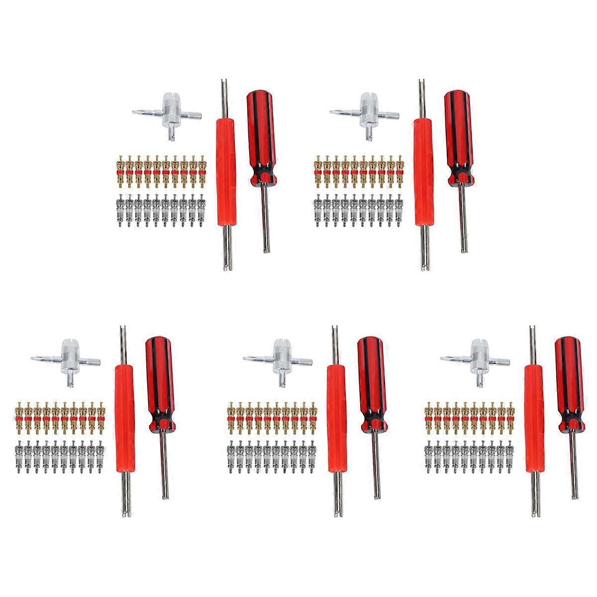 Valve Core Tool Set 100Pcs Valve Cores, 4-Way Valve Tool, Dual Single Head Valve Core Remover, Tire 