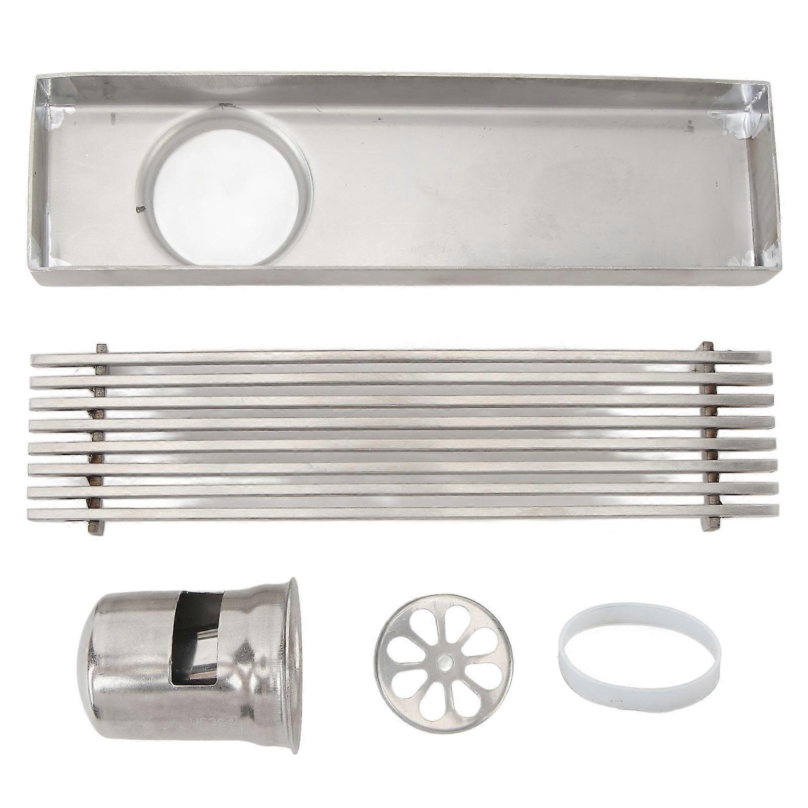 Linear shower channel with grate, 20 cm long and 5.5 cm wide, stainless steel, rectangular, for 5 cm pipe, anti-odor, side drain