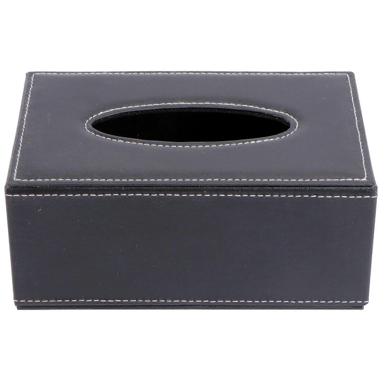PU Tissue Box Holder with Stitching Compact Napkin Dispenser for Home, Office, and Car Use Stylish Black Desktop & Vehicle Storage Container