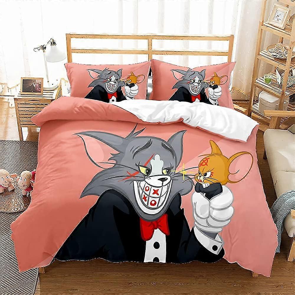 Conjunto de capa de edredão adequado para personagens de desenhos animados 100% algodão de fibra longa, conjunto de cama respirável capa de edredão leve com botão oculto 