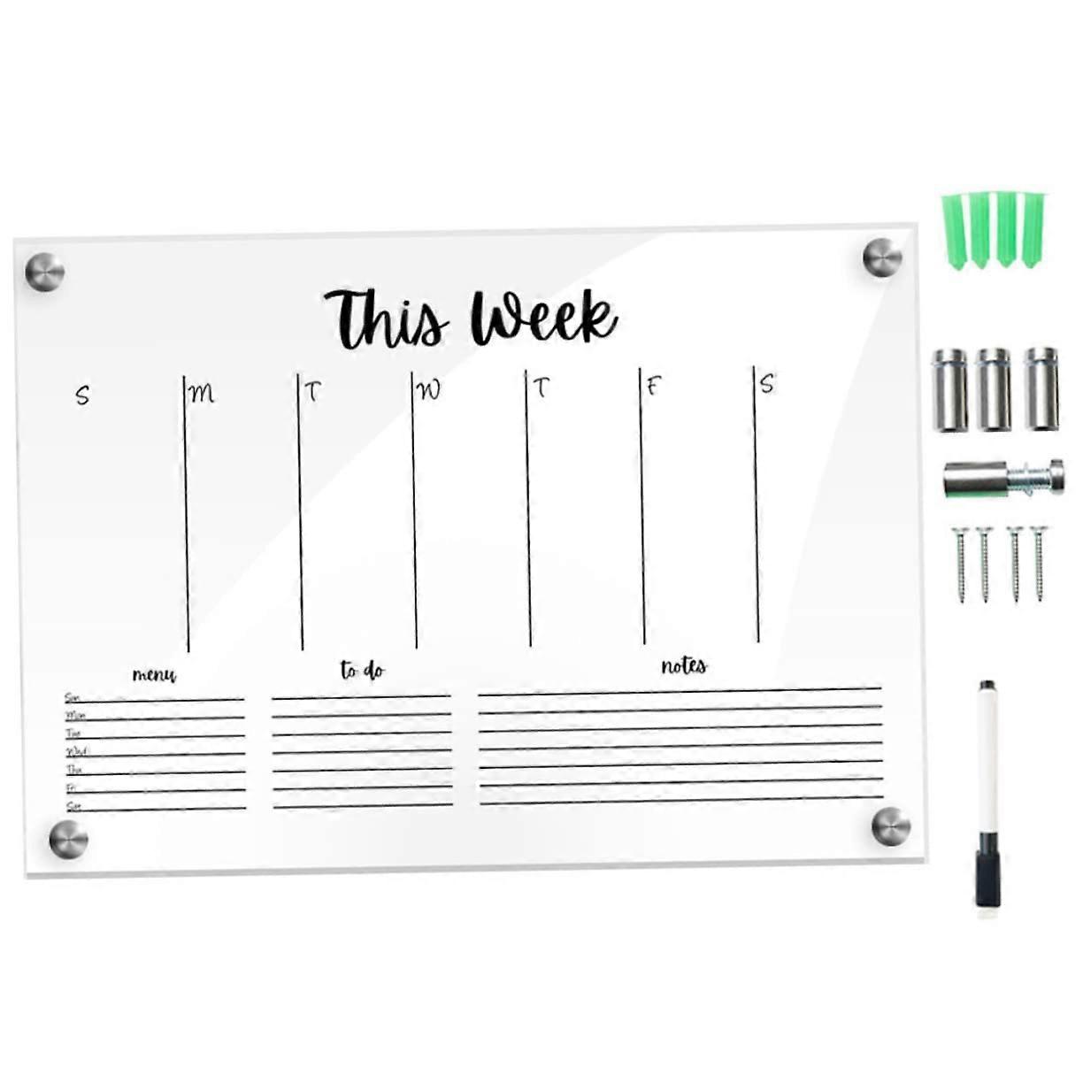 1 Set Clear Acrylic Wall Calendar with Writable, Versatile and Wipeable Surface, Includes Push Pins and Whiteboard Marker for Office and Home Use