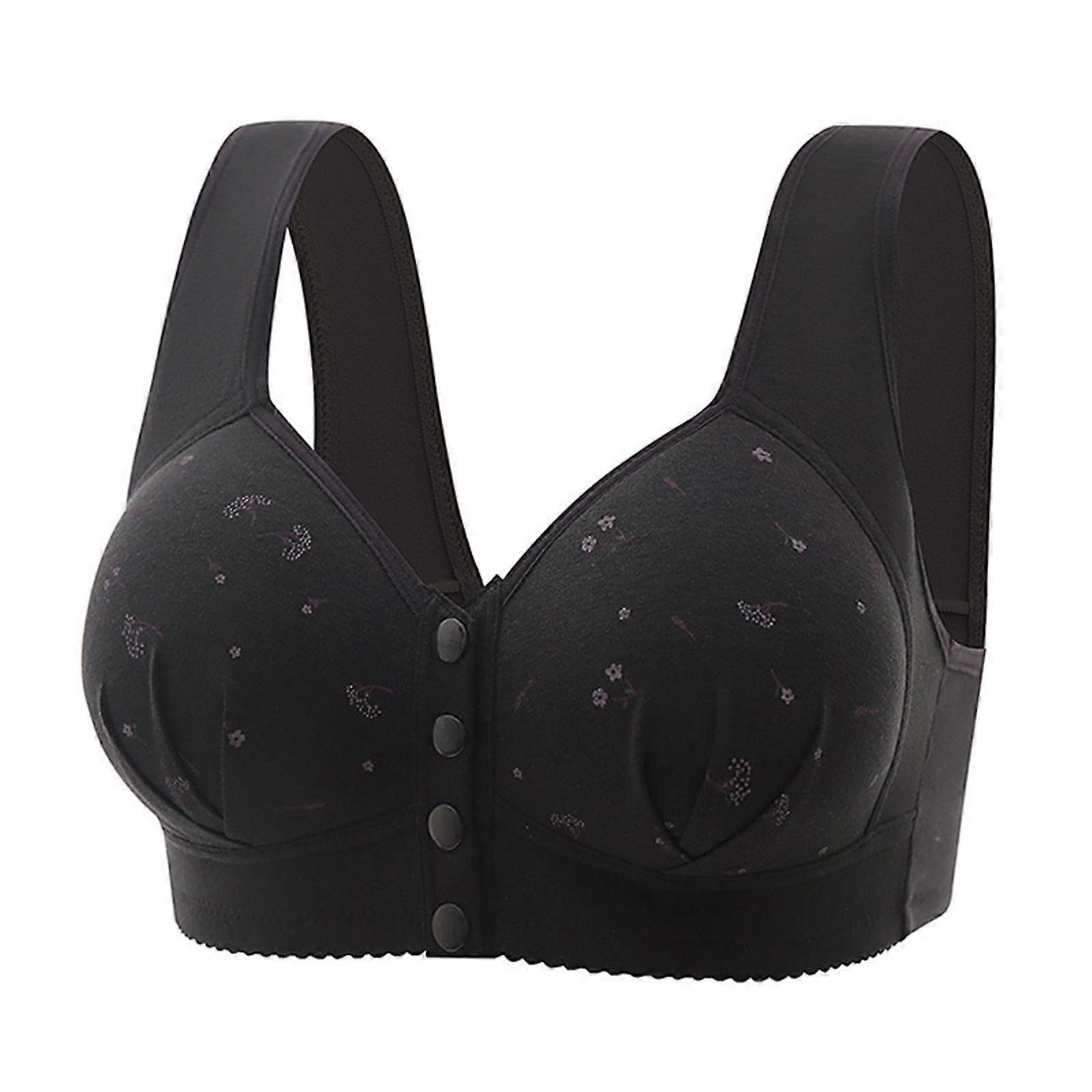 Bralette Bra Large Sizes Breathable Sports Bra Front Closure Push Up Support Comfortable Floral Bra Schwarz M