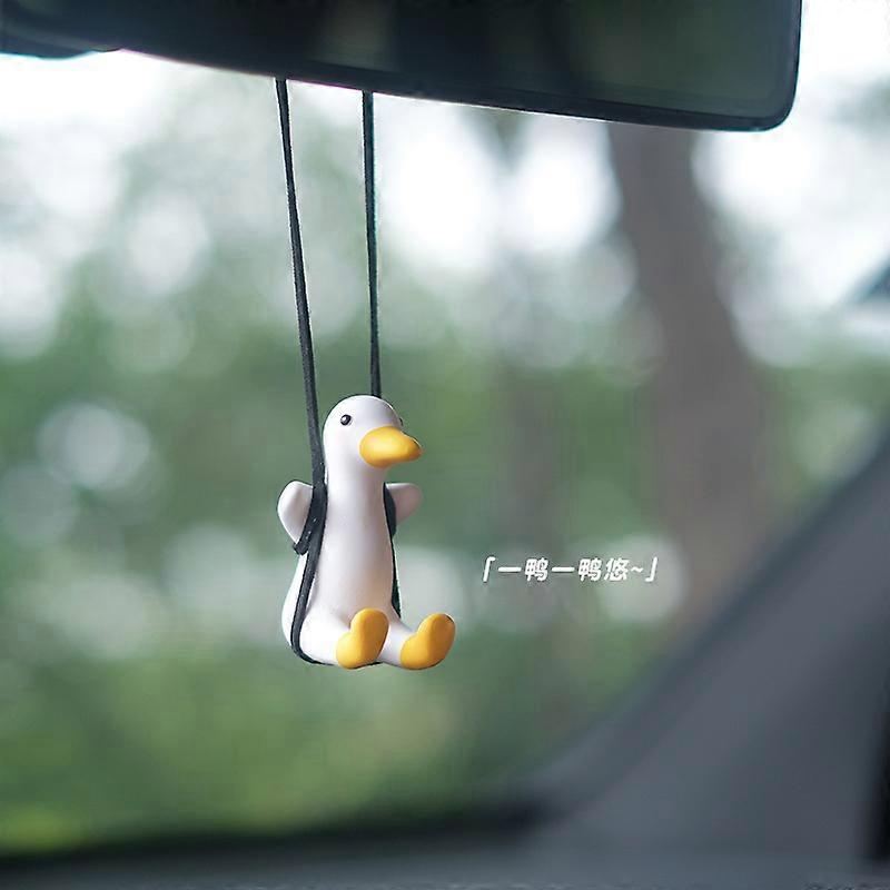 Charming Handmade Duck Car Pendant - Swinging Rearview Mirror Accessory with Perfume