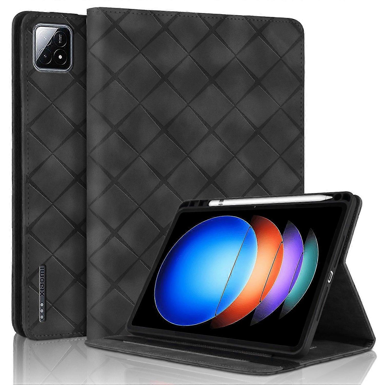 Embossed Leather Case For Xiaomi Pad 6S Pro 12.4 - Black