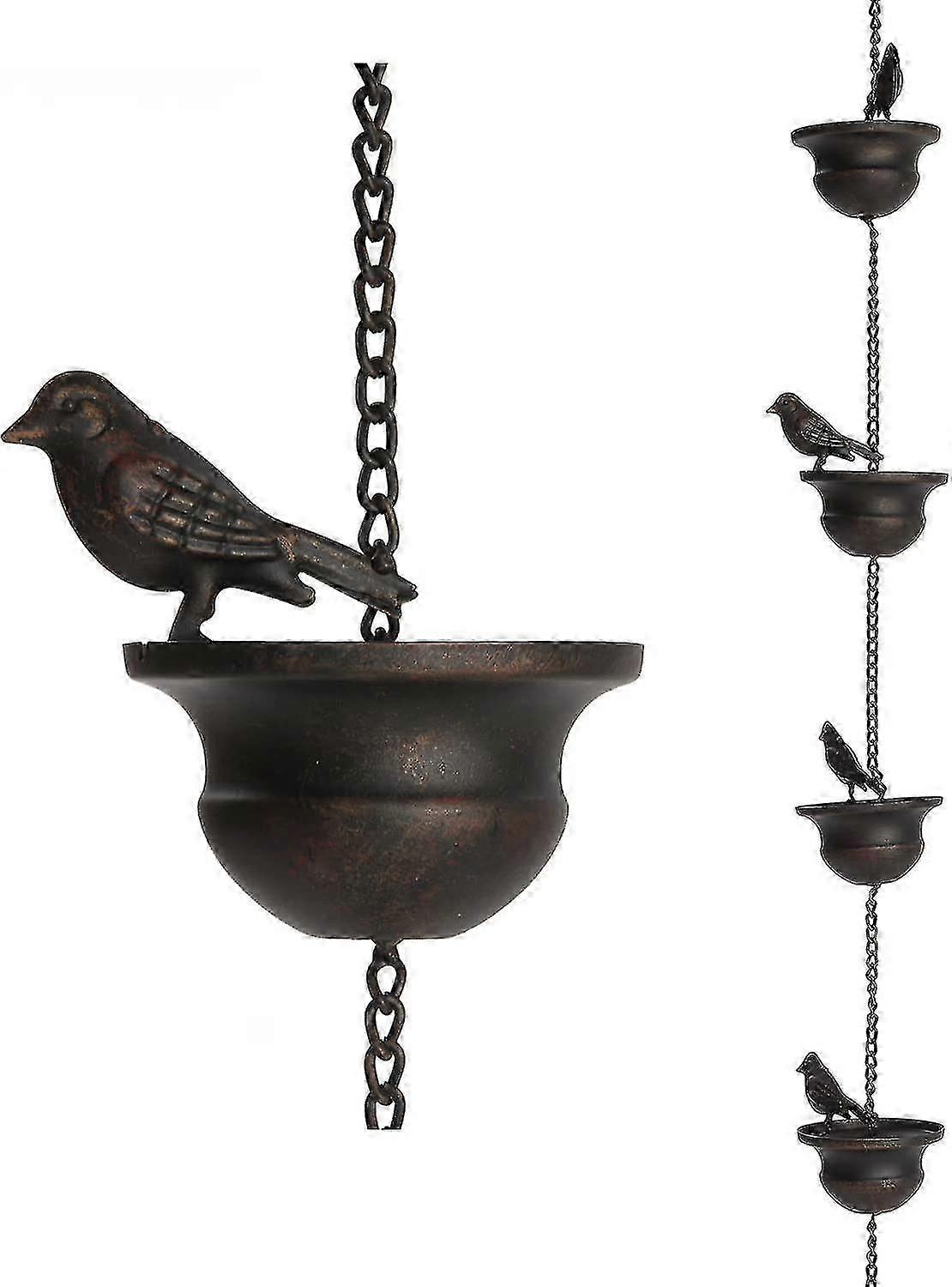 7.8 Feet Mobile Birds On Cups Rain Chain For Outside, Rain Chains For Gutters Downspouts, Dark Bronze
