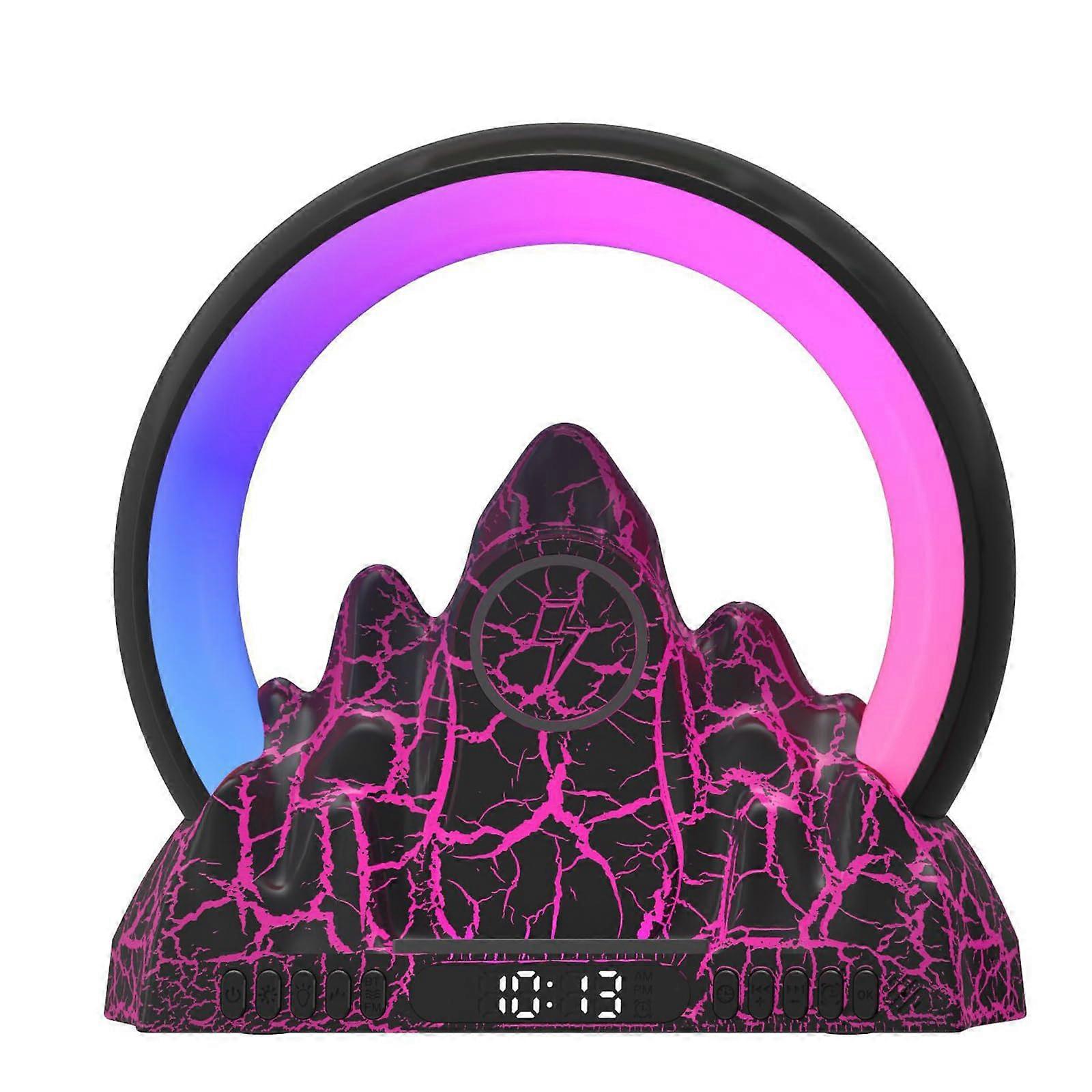 Decorative Light Speaker Unique Mountain-Shaped Desk Lamp with Wireless Charger and Clock for Kids Black