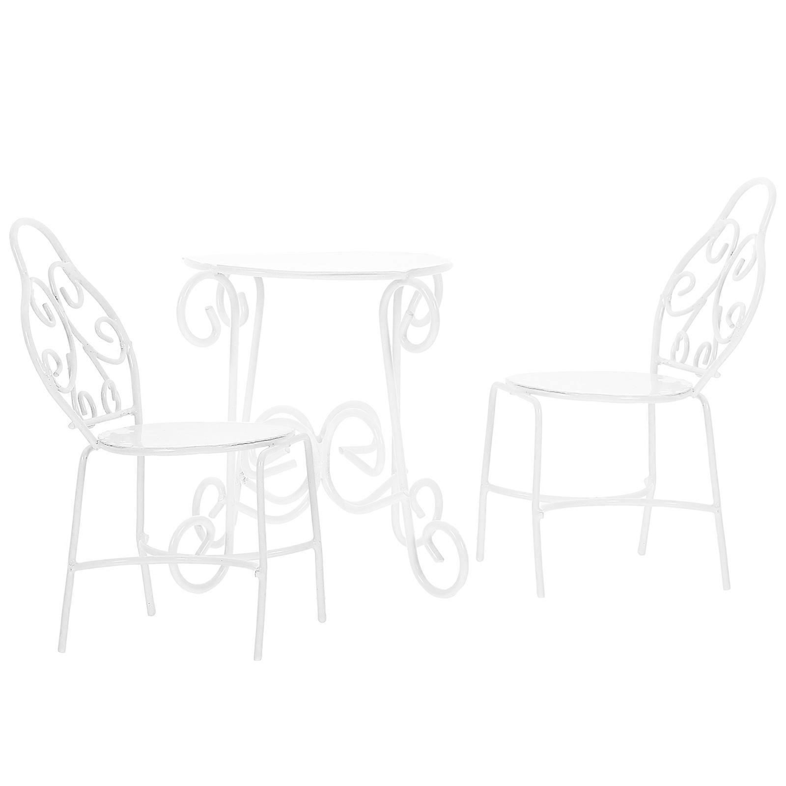 Micro Landscaping Decor Miniature Table Chairs White Square Functional 1 Set