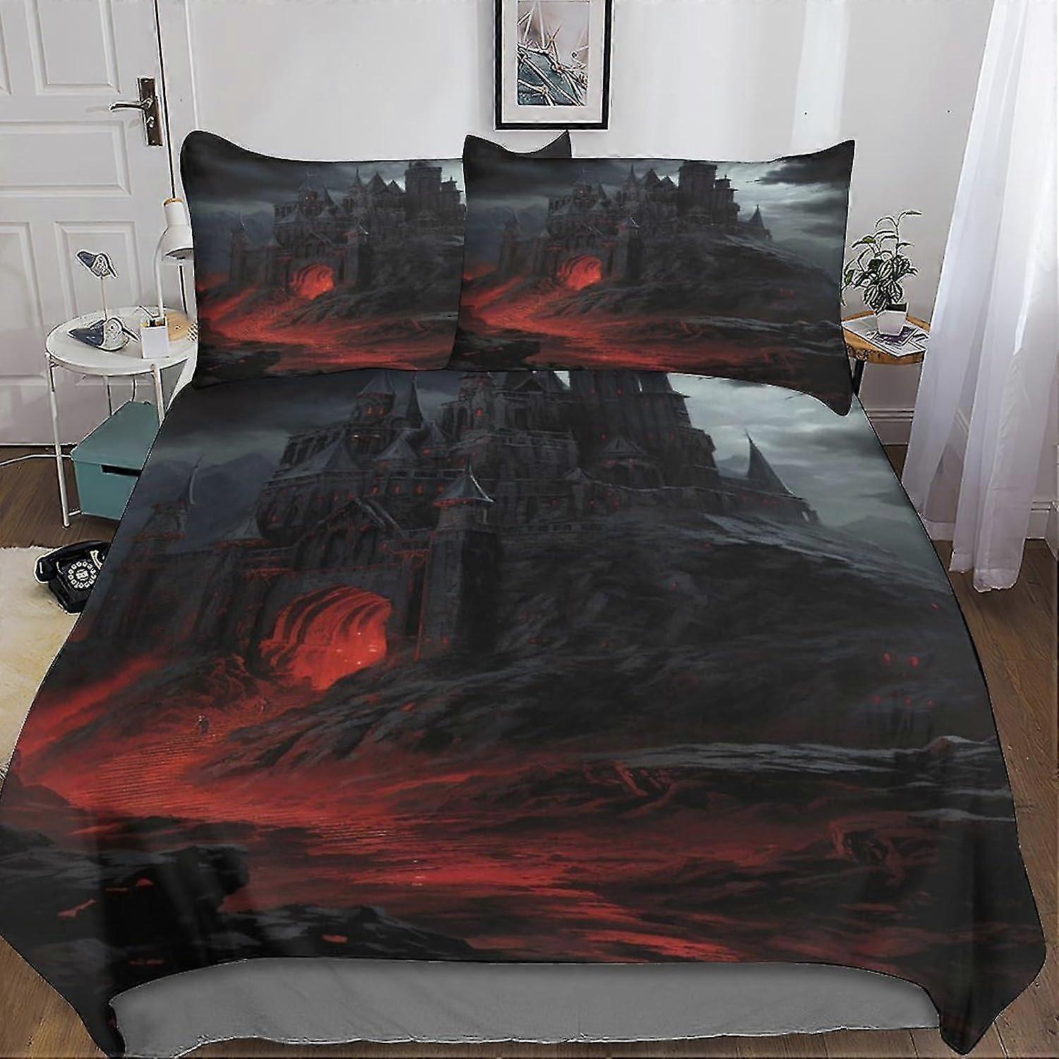 Conjunto de capa de edredom 3D Dark Castle para arquitetura assustadora Conjunto de capa de edredom conjunto de cama com travesseiros Fronhas Zíper de capa de cama de microfibra