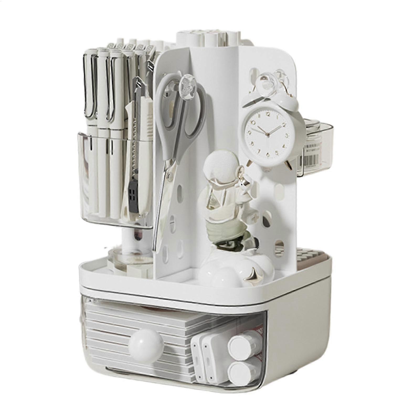 Rotating Desk Organizer with Drawers, Versatile Pencil Holder for Markers, Scissors, Brushes - Desktop Organizer for Office Use