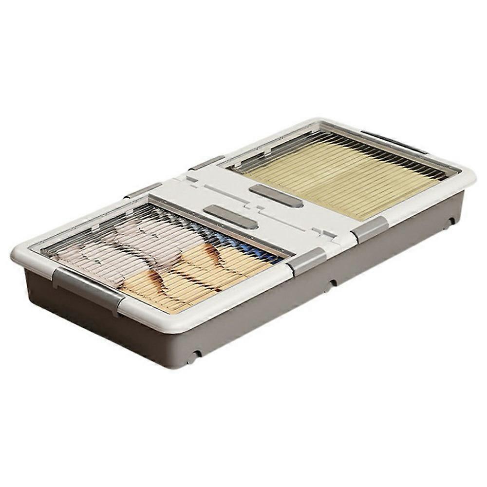 Under Bed Clothes Bedding PP Storage Box Foldable Double-Sided Lid Dustproof Organizer with Wheels, 100x50x13.5cm Grey