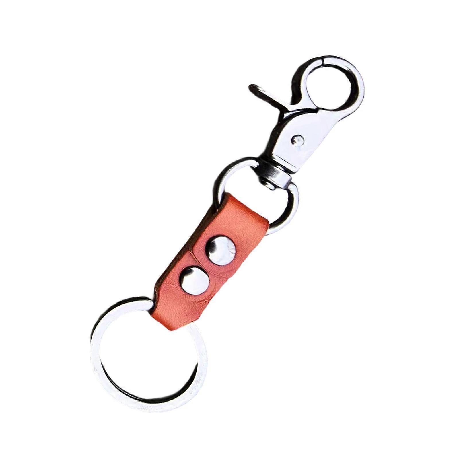 Scratch Resistant Leather Keychain Men Vintage Lock Charm Portable Keychain Functional Key Holder For Car Home Office  Dark brown