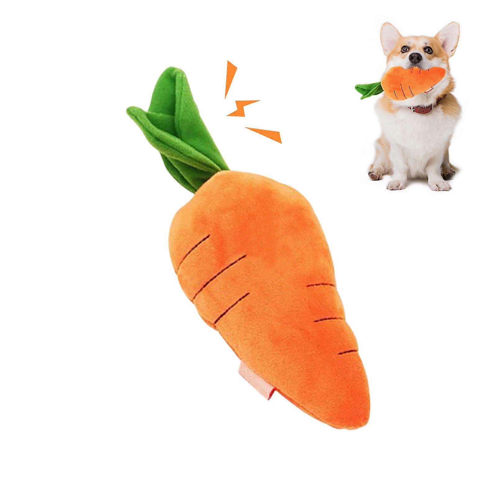 Carrot Dog Toy - Plush Squeaky Chew Toy for Small Medium Puppies, Teething Interactive Soft Material Toy