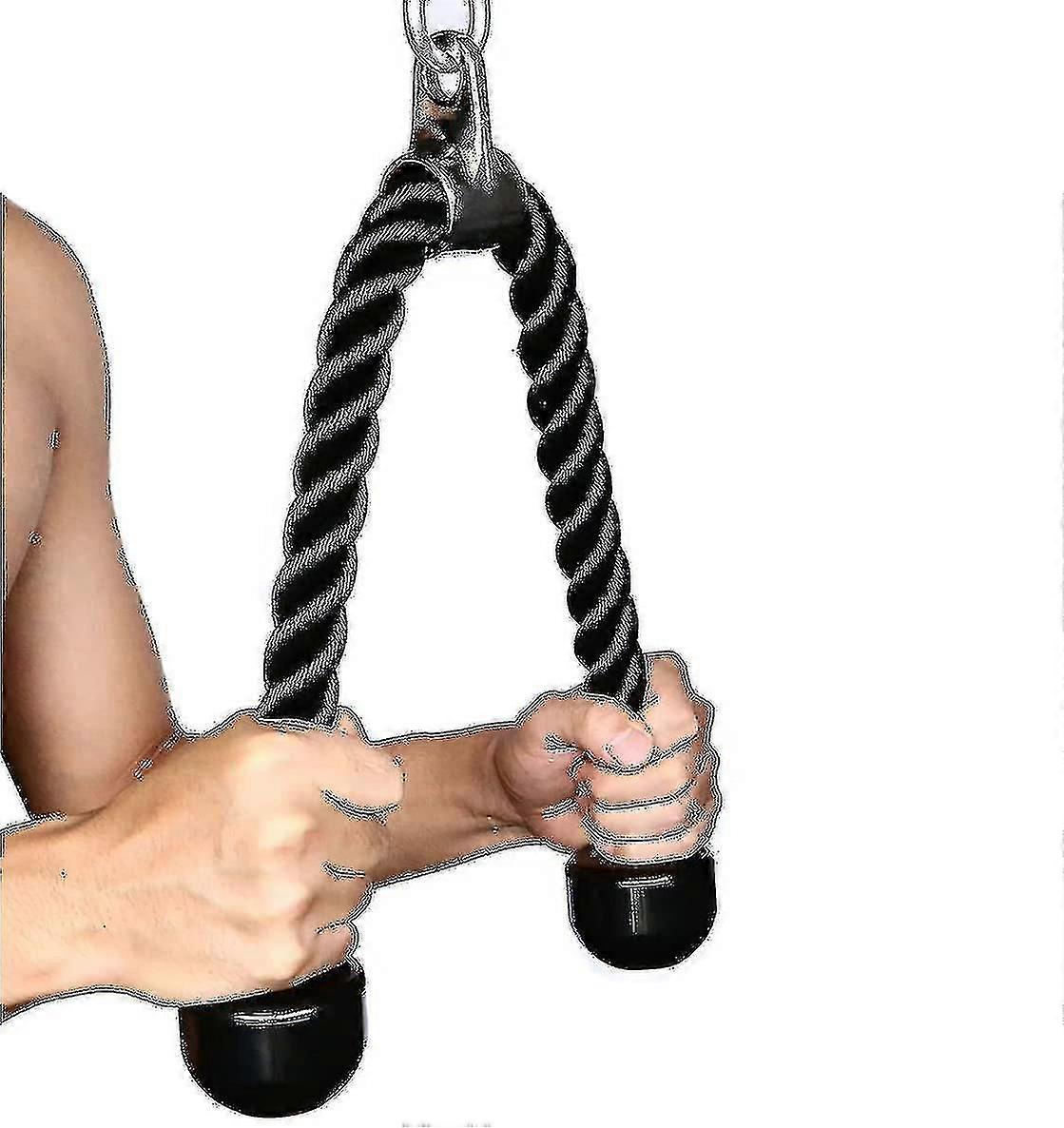 Fitness Tricep Rope - Heavy Duty Coated Nylon Cable Attachment with Solid Rubber Ends for Machine Pulldown, High Quality Black