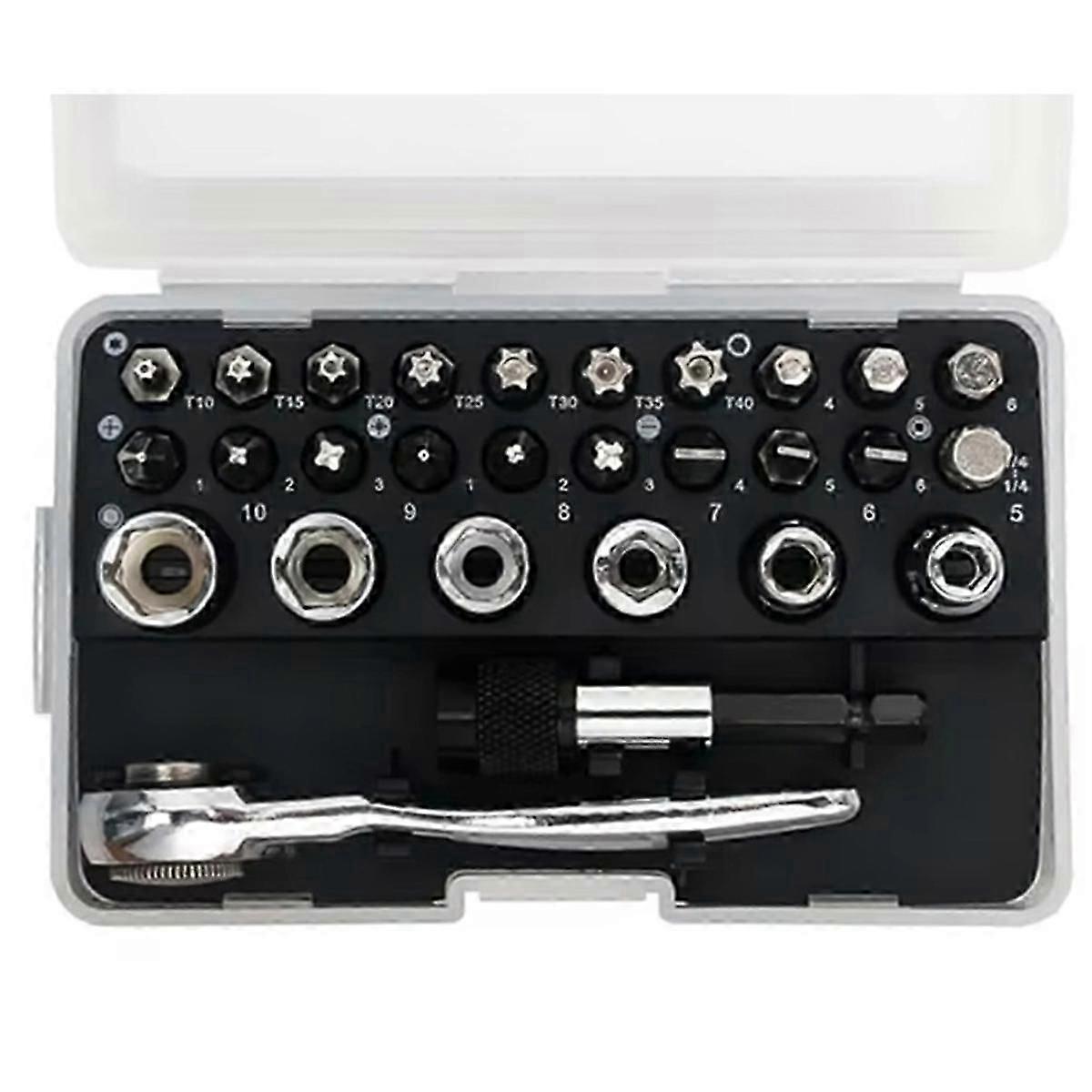 28 in 1 Mini Ratchet Wrench Set with Right Angle Offset 1/4 Inch 72 Tooth Screwdriver Handle Magneti
