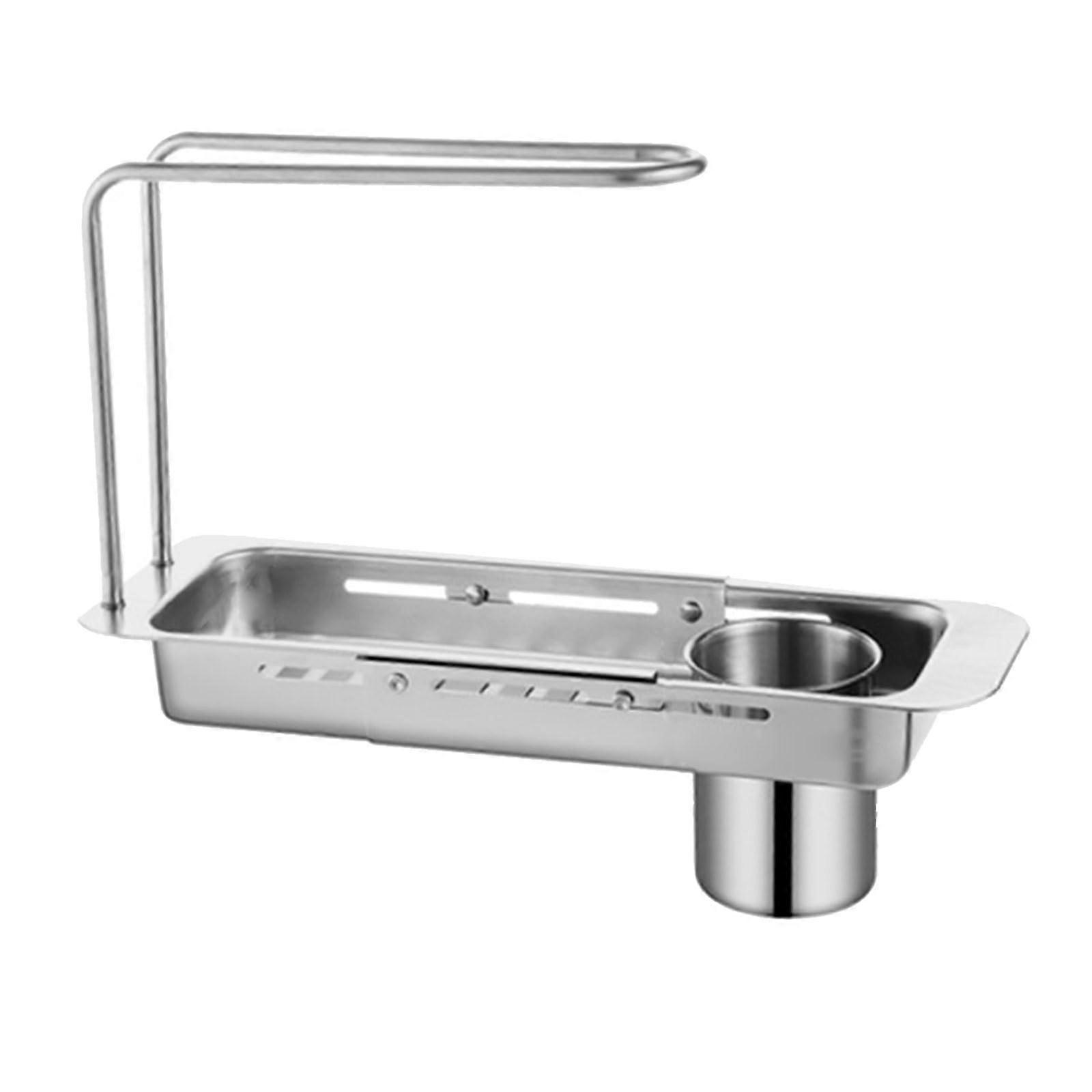 Functional Telescoping Over-The-Sink Organizer Rack Stainless Steel Kitchen Shelf Large Capacity For Home Use Silver