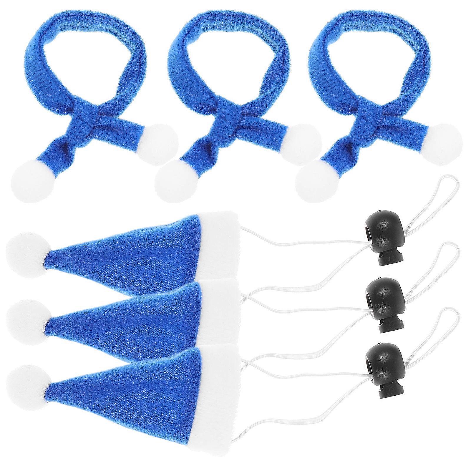Blue Lint Xmas Pet Hat and Scarf Set for Party Use Adorable Design Lightweight Comfortable Fit