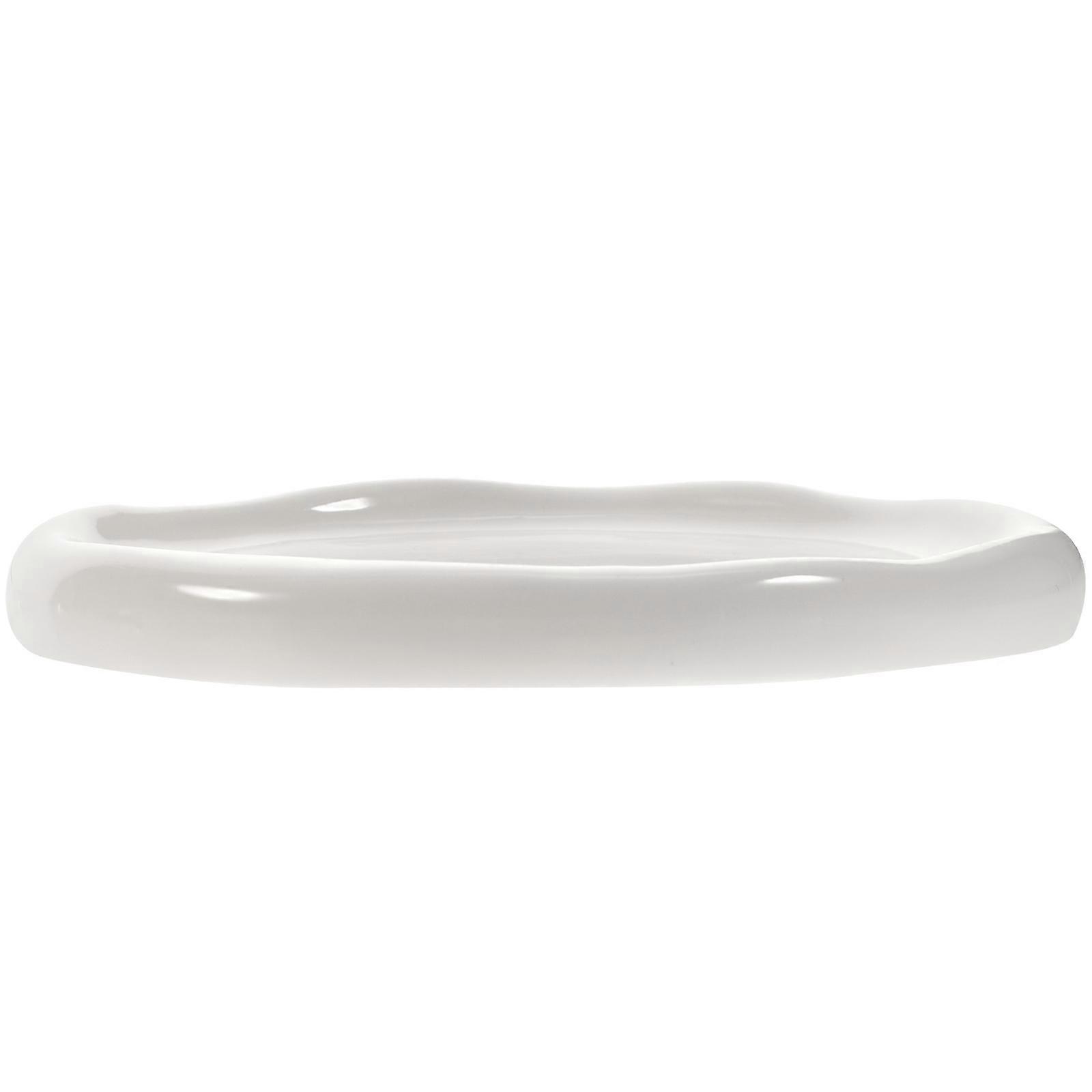 White Ceramic Storage Tray for Jewelry and Sundries Durable Elegant Design Smooth Edges 7.5 Inches
