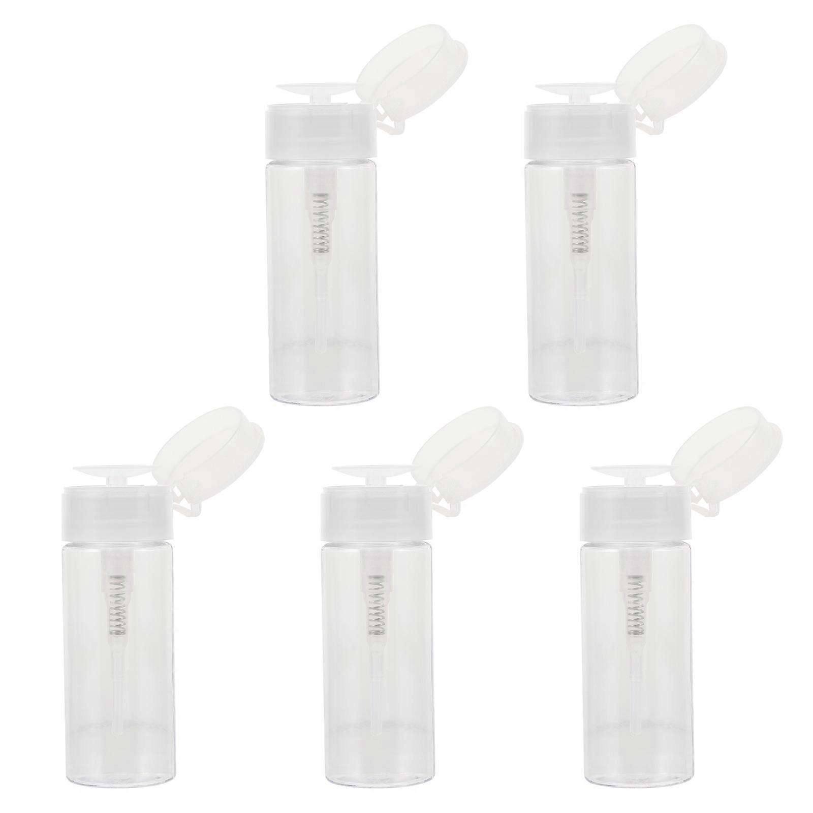 Portable Nail Polish Remover Bottles with Pump for Manicure Storage 5 Pcs Transparent PP Material