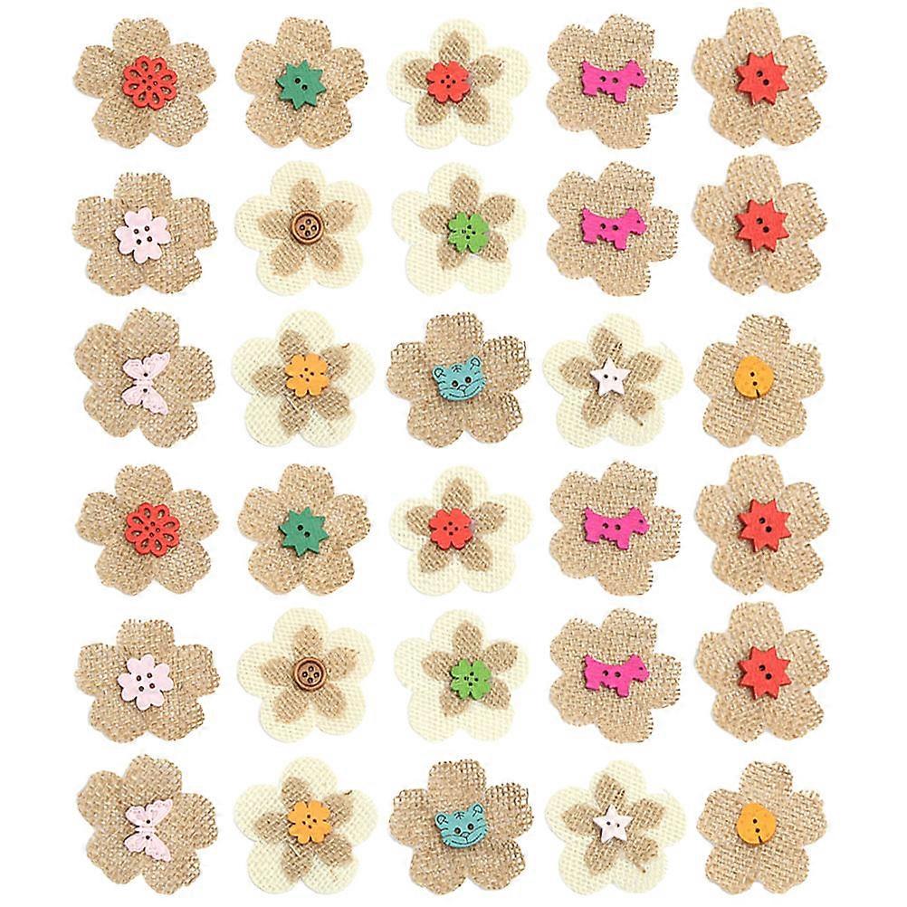 Small Flower Buttons Diy Crafts Embellishments Crafts Jute Wood Material 5.5x5.5cm Chic Style 30Pcs