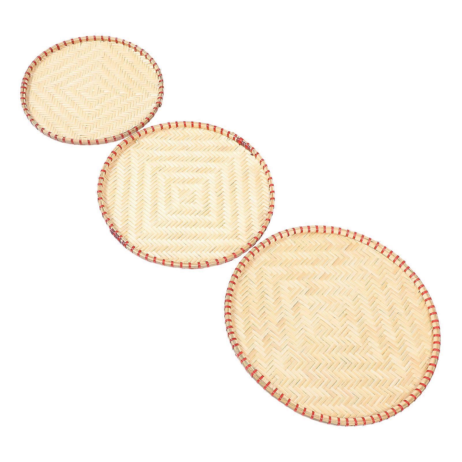 Handmade Bamboo Tray Set of 3 for Home Use Brown Color Safe Reliable Versatile 12.5 Inches Round