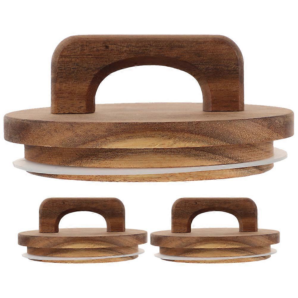 3pcs Wooden Airtight Storage Jar Lids with Silicone Seal and Handle for Food and Kitchen Use, Wide Mouth Glass Jar Covers, Dustproof and Leakproof
