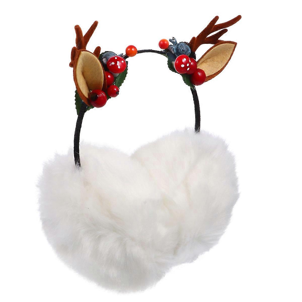 Warm Winter Ear Muff for Women with Lovely Reindeer Antlers Headband White Size One Size Fits All