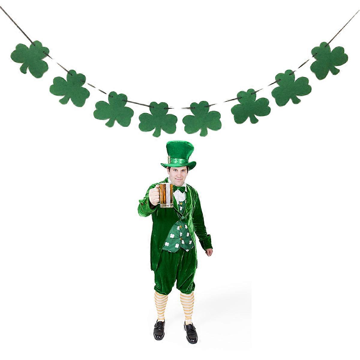 Patrick'S Day Felt Garland Banner Shamrock Decoration For Party Photo Backdrop Green 1Set