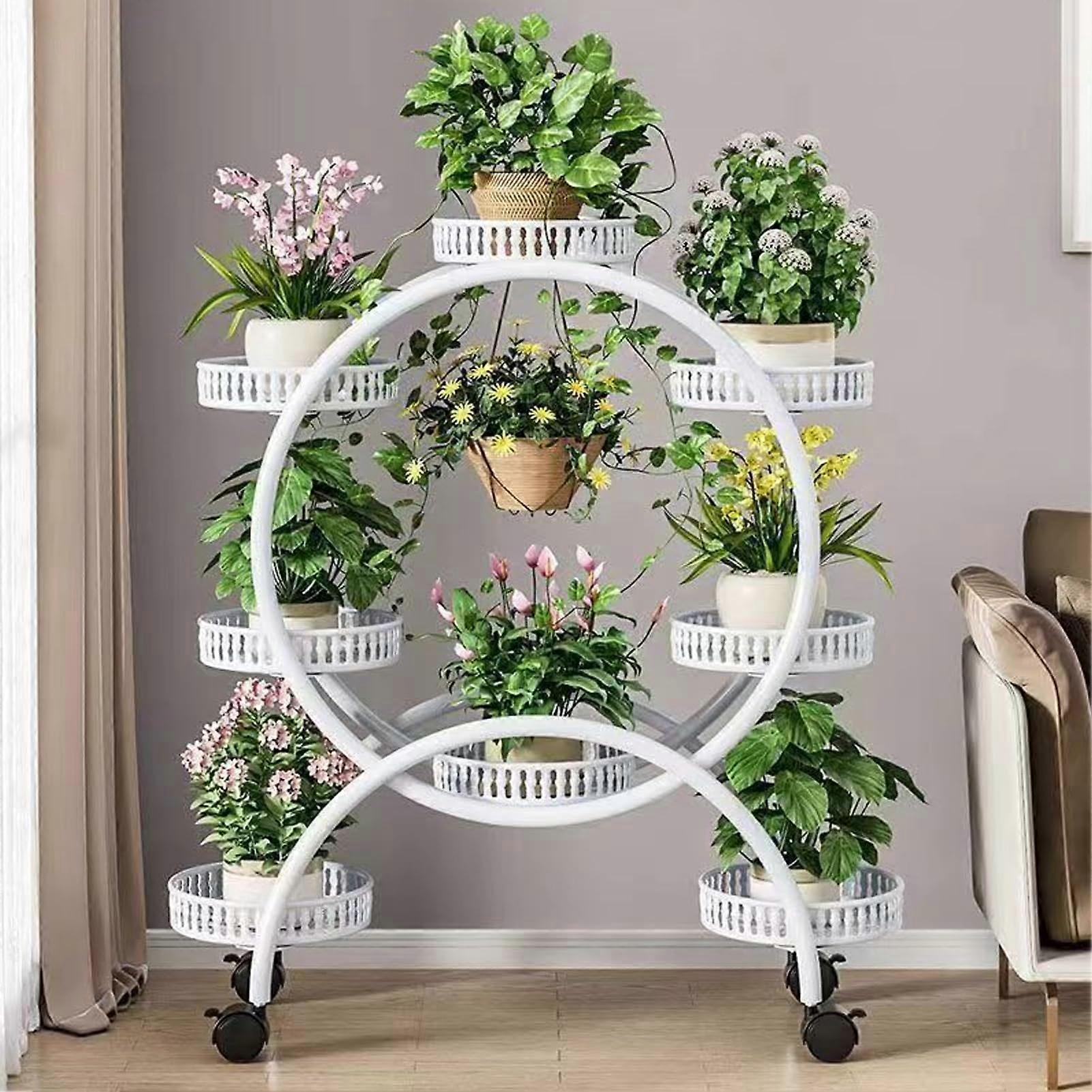 MultiPlant Stand for Indoor and Outdoor Use, Large Round Plant Shelf, White