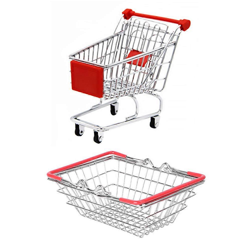 Portable Pretend Play Shopping Basket and Cart for Preschool Role Play, Grocery Simulation and Food Presentation