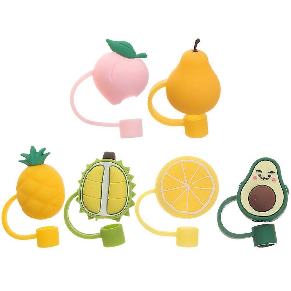 Silicone Straw Stopper Caps Reusable Dustproof Covers for Drinking Cups, Non Slip Airtight Protectors with Fruit Designs for Outdoor Use