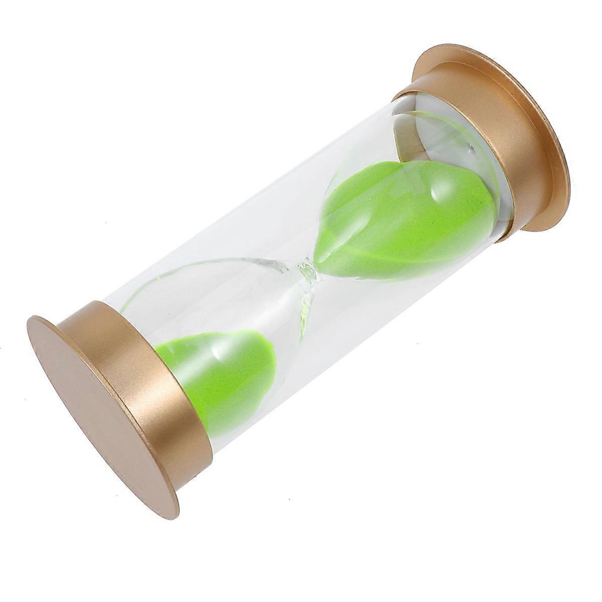 Resistant Hourglass Sand Timer with Golden Lid and Green Sand, Acrylic and Glass Construction for Home, Office Decor and Teeth Brushing Timekeeping
