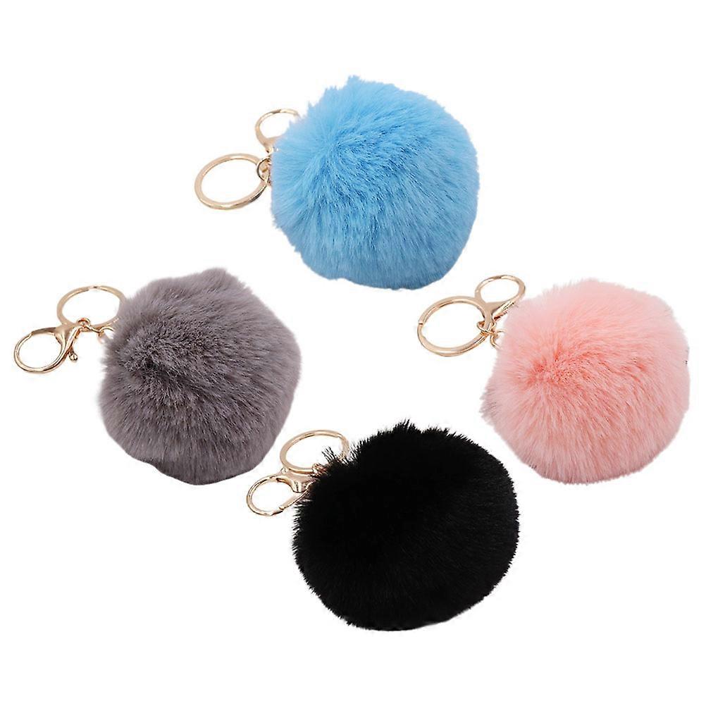 4PCS Fluffy Ball Keychain Decorative Faux Pendant for Women, Soft Charm Accessories for Handbags, Car Keys, Cute Design, Grey Blue