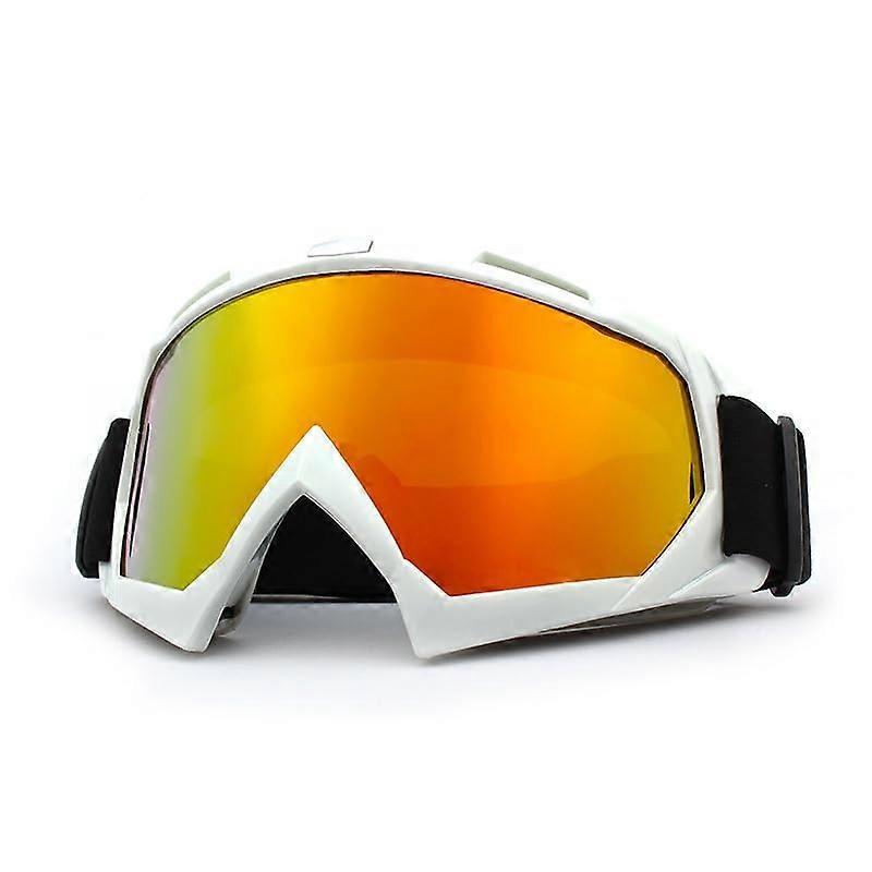 Motorcycle Mask Motocross Goggles Ski Goggles Windproof Anti-Fog Sunglasses White-Orange for Cycling and Snowboarding