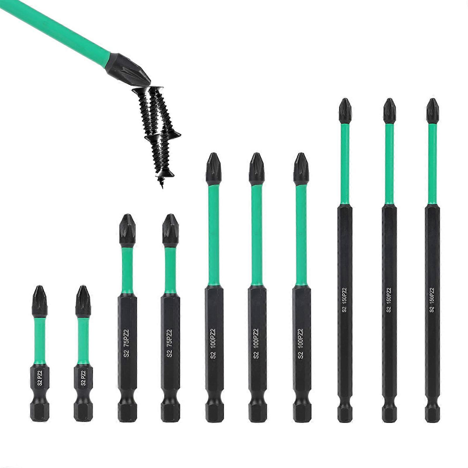 10pcs S2 Phosphated Black PZ2 Screwdriver Bits Pack