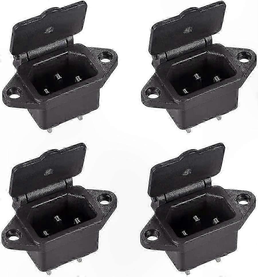 AC Power Inlet Connector with Cover, 4-Pack, 250V/10A, 3-Pin Male Plug for PCB Panel Mount