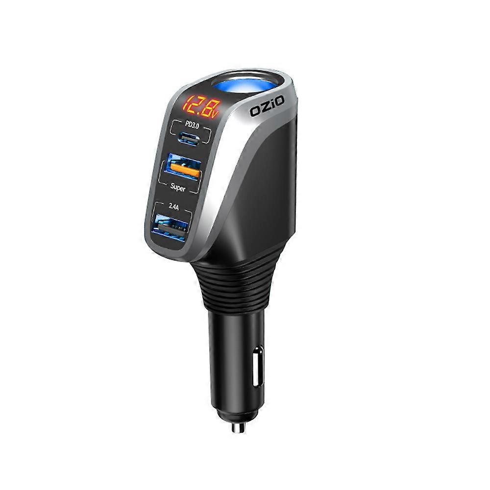 Multifunctional Car Charger with LED Voltage Meter Quick Charge for 12V 24V Vehicles