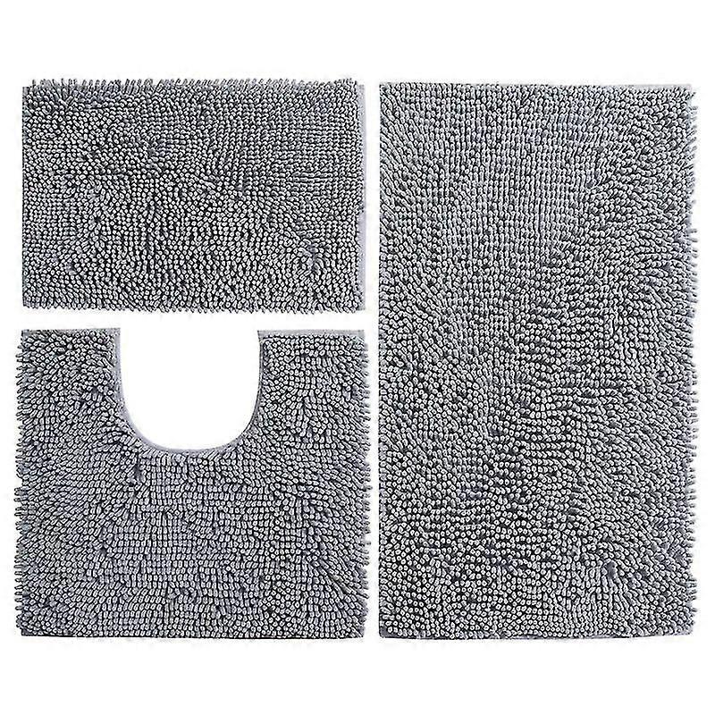 3-teilige Badematte, Hochflor, Mikrofaser, Badematte, WC, Badezimmer, Fußmatte
