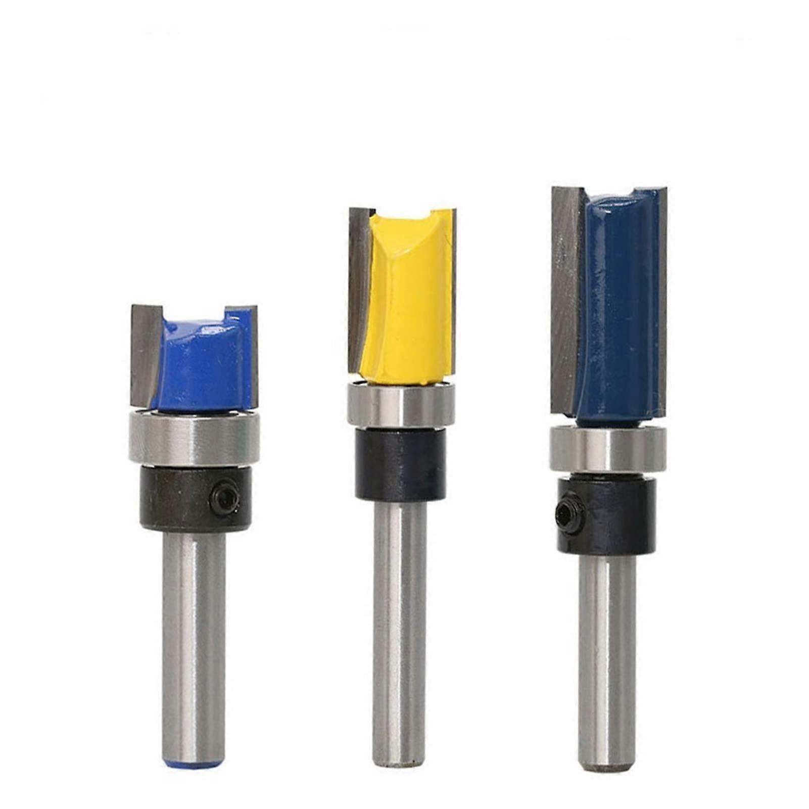 Router Bit Set, 3 Pieces, 1/4 Inch Shank, Flush Cutting Pattern, Double Blade Trimming, Professional Woodworking Tools