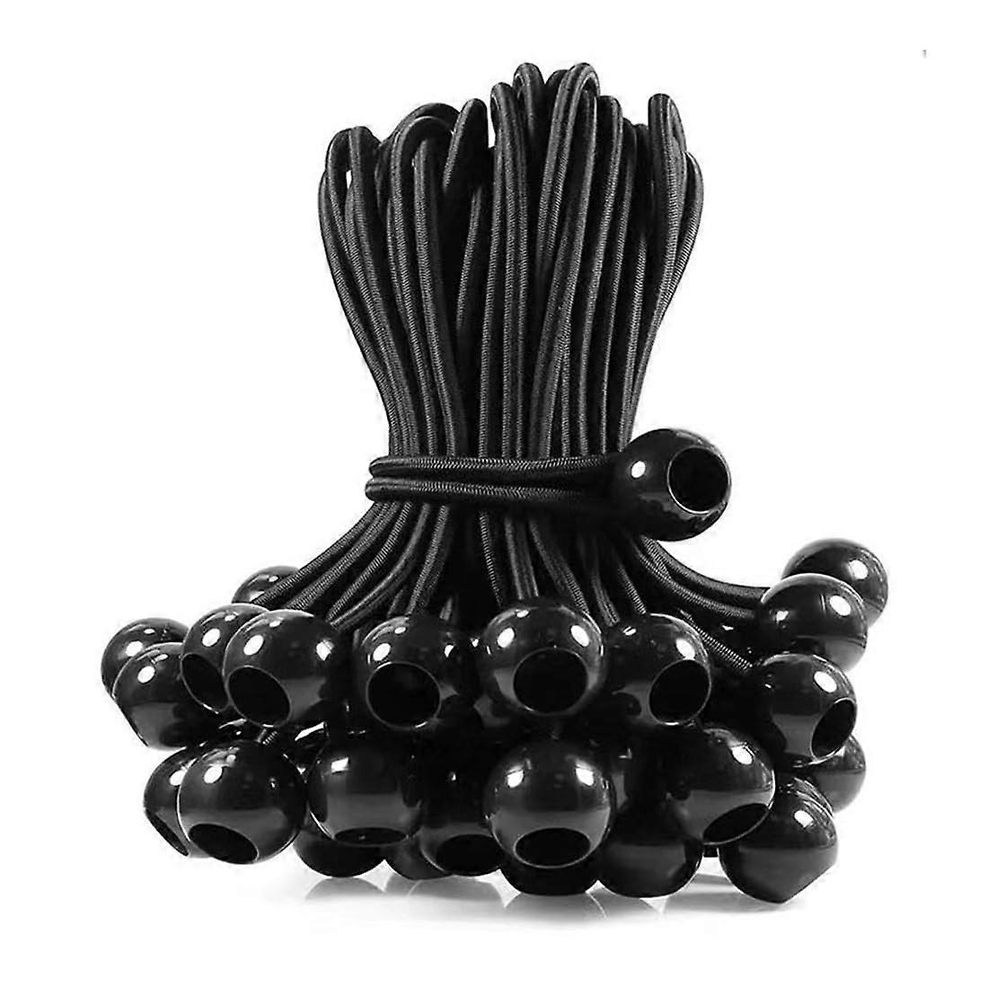 Pack of 20 Bungees with Ball, Tarp Tensioners, Rubber Loops (15 cm) Black