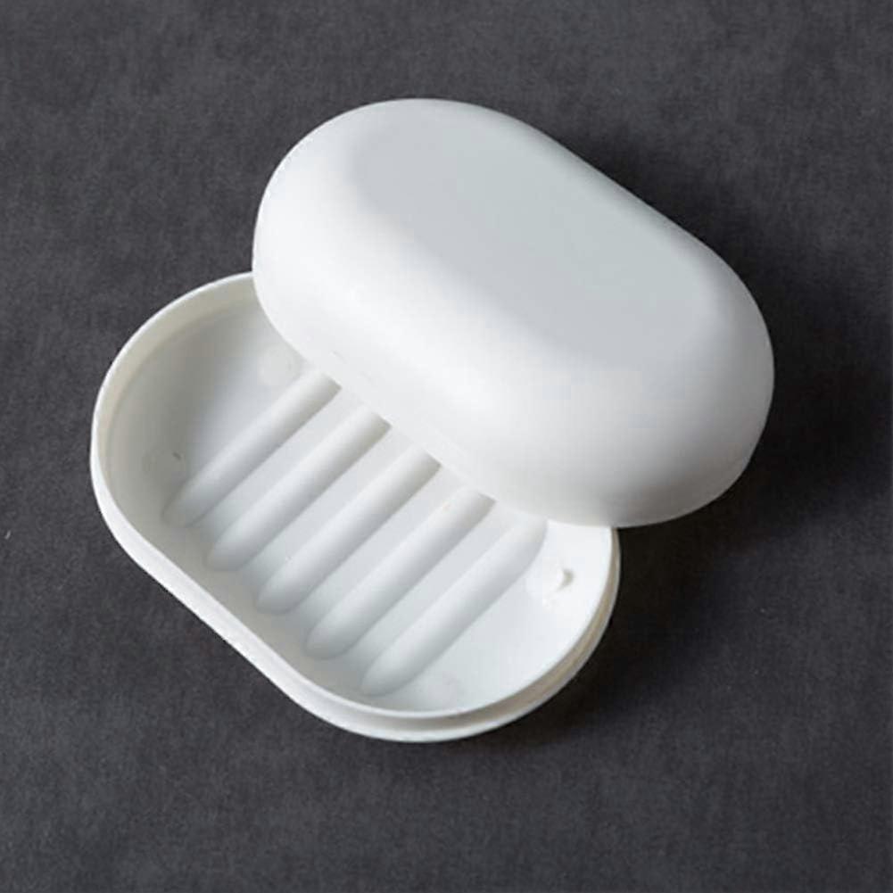 White Portable Soap Dish with Lid, Leakproof Plastic Travel Soap Box Container, Compact Shower Soap Case Holder