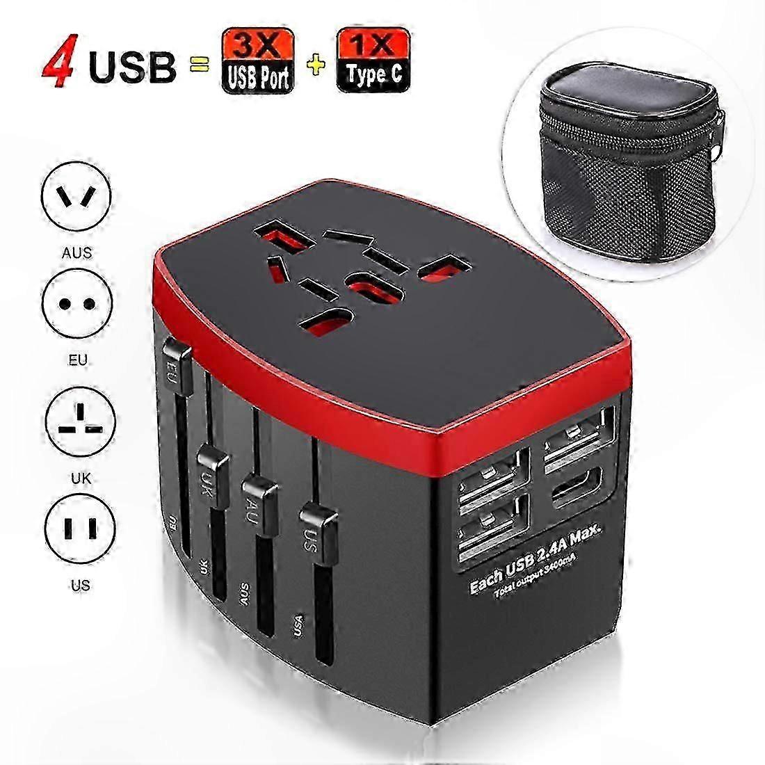 Universal Travel Adapter, International Universal Plug with 4 USB, 4 in 1 USB Charger for Various Countries