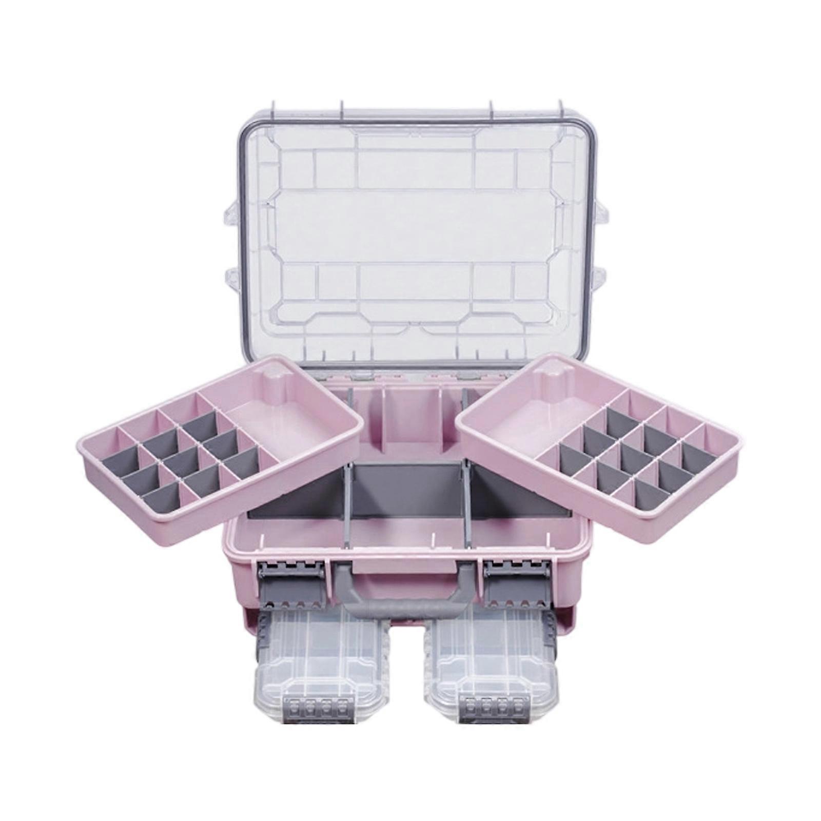 Double Layer Container Box Fishing Tackle Box Multi Compartment Removable Divider Organizers Fishing Rig Lures Hook Case Pink