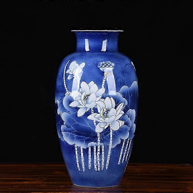 Large-Sized Blue & White Ceramic Flower Vase