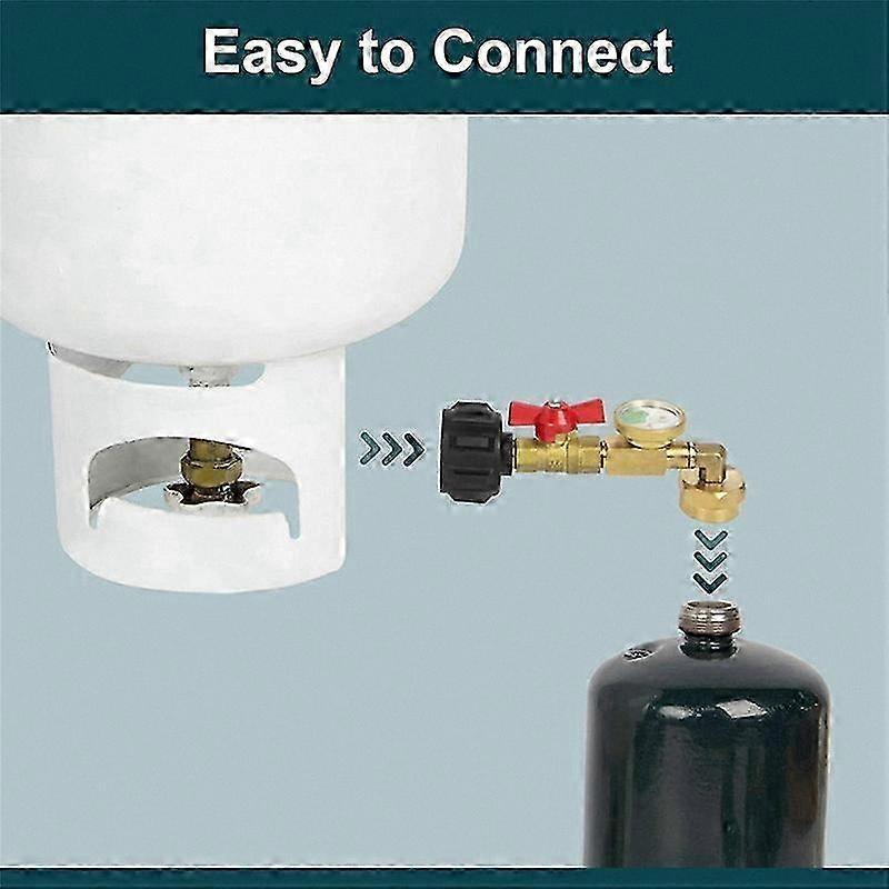 Propane Refill Adapter with 90-Degree Elbow, Valve, and Gauge for 1 lb Bottles from 20 lb Tank