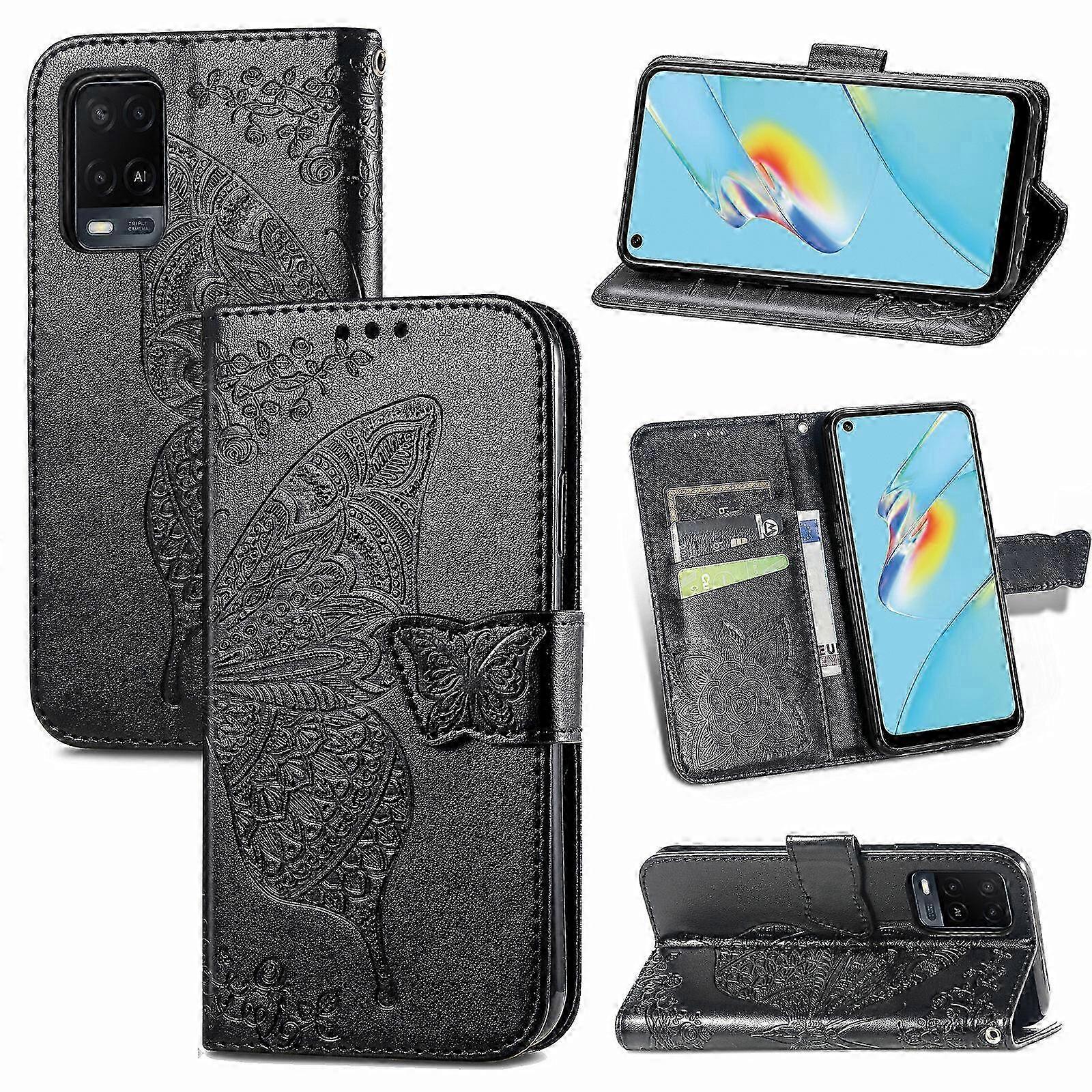 Compatible with OPPO A54 4G Case Flip Cover Emboss Butterfly Soft T...