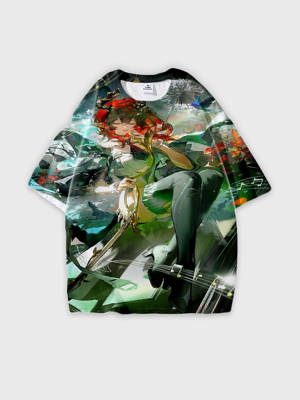 T-Shirt Round Neck, Loose Short Sleeve Pattern Graphic Tee, Unisex Summer Casual Top U2897